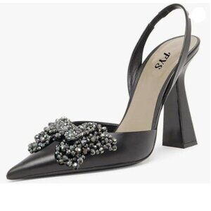 FYS Women Pretty Elegant Slip on Pointed Toe Slingback Sandals Butterfly Crystal